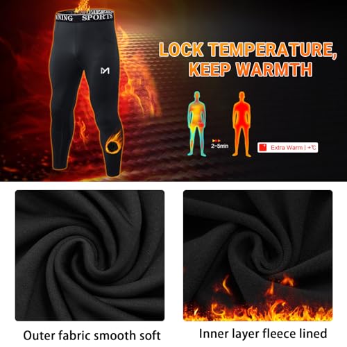 Men's Thermal Compression Pants Fleece Lined Sports Tights Athletic Leggings Cold Weather Baselayer Winter Gear Black