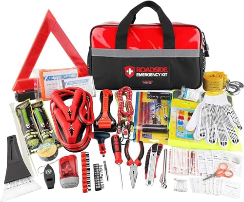 Kitgo Car Emergency Kit,Premium Roadside Assistance Essentials with Jumper Cables, Flashlight, Shovel, Screwdriver Set - I...