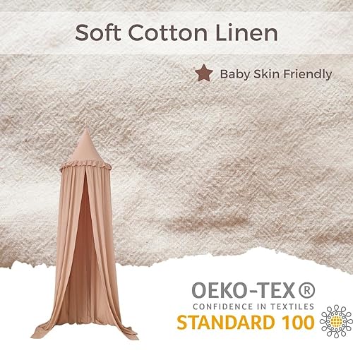 Wonder Space Kids Bed Canopy with Ruffles, Pastel Neutral Color for Boys & Girls, Frilled Cotton Tent Nursery Room Baby Cr...