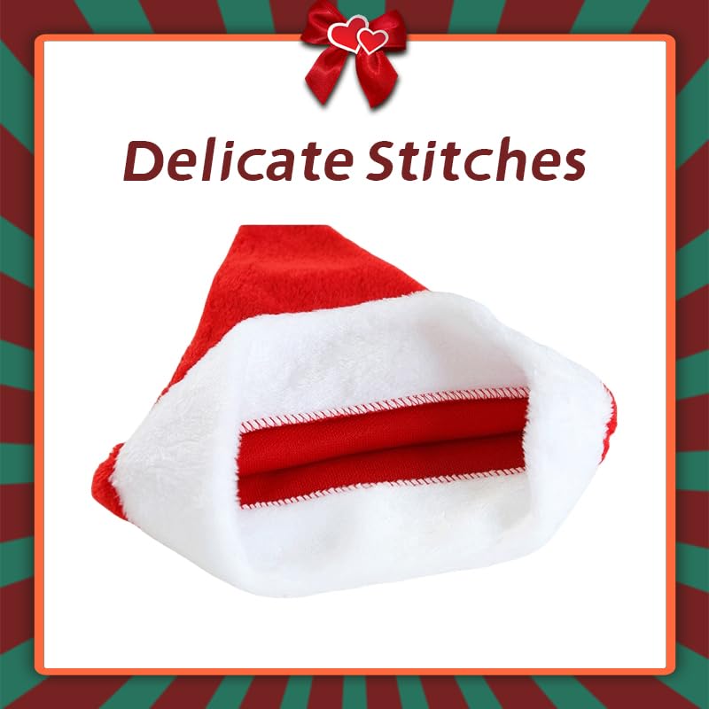 MarJunSep 12 Pack Plush Santa Christmas Hats for Kids Children Teenagers & Adults Small Head, Red Plush Xmas Hats with White Cuffs for Christmas Holiday