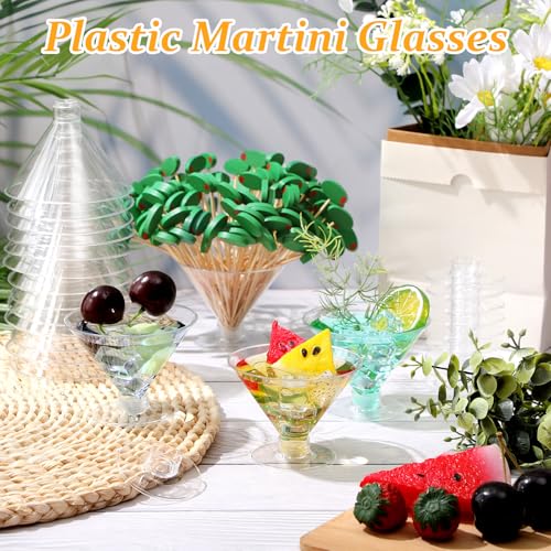 Remerry 70 Plastic Martini Glasses and 150 Olive Cocktail Picks Set 5 oz Disposable Plastic Martini Cups Clear Mini Desser...