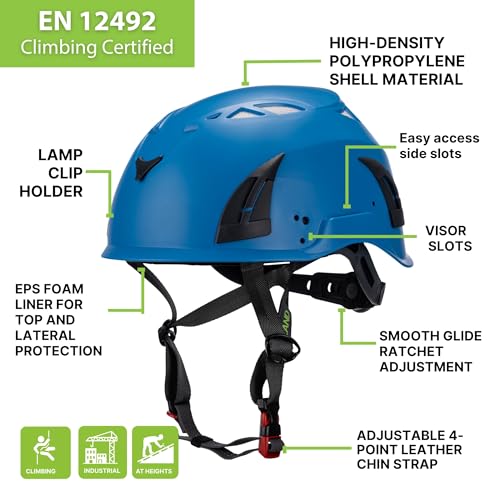 Land Helmets ClimbPro Safety Helmet for Rock Climbing – Lightweight & Durable Hard Shell with Adjustable Chin Strap and Ac...