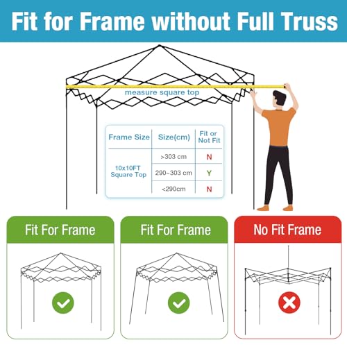 10x10 Canopy Replacement Top Cover with Air Vents for ez up Pop up Canopy Gazebo Tent with Adjustable Straps, Waterproof &...