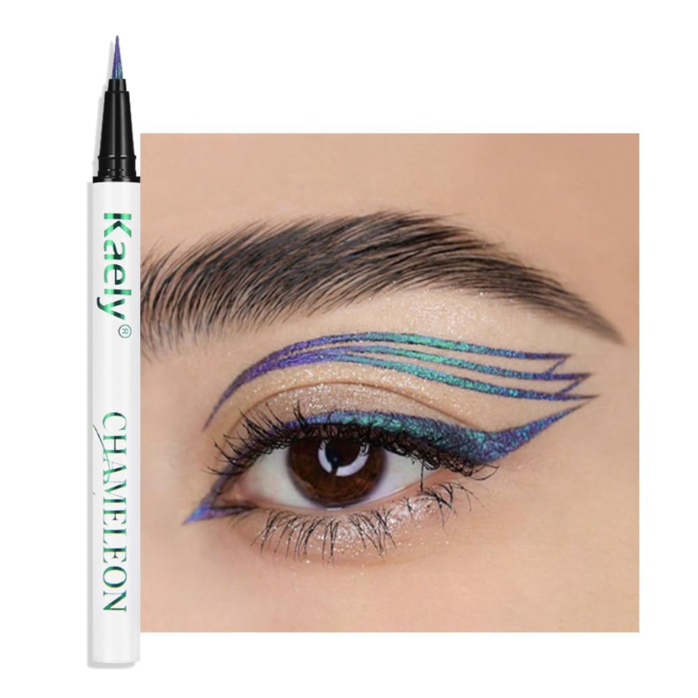 evpct Chameleon Duo Chrome Liquid Eyeliner, Teal Sapphire Blue Glitter Metallic Shimmer Liquid Eyeliner, Multichrome Color Shift