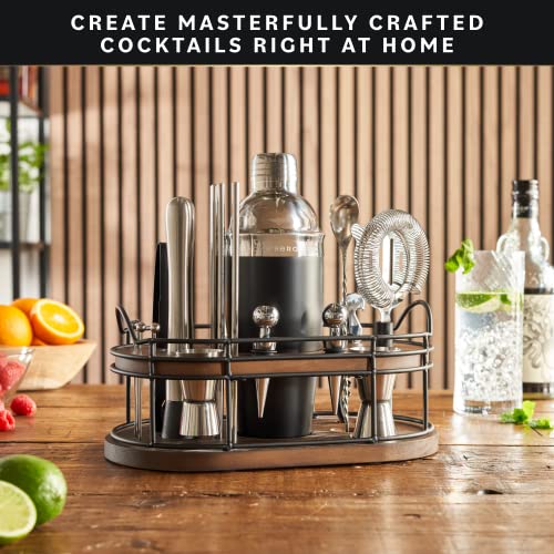 Home Hero Bartender Kit - 22-Piece Cocktail Shaker & Bar Tool Set - Wooden Stand Display & Bar Cart Accessories - Recipe B...