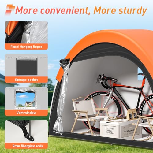 PZT Upgraded Bike Tent with Rain Cover, Portable Outdoor Storage Shed for 2 Bikes, 210D Oxford Fabric PU4000 Waterproof, B...