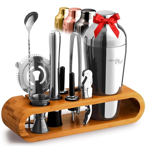 Mixology & Craft Cocktail Shaker Set with Bamboo Stand - Professional 10-Piece Bartender Kit - Complete Bar Set & Cocktail...