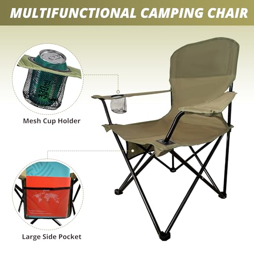 SAILARY 2PCS Folding Outdoor Beach Camp Chair with Cup Holder, Storage Pocket, Waterproof Bag Outdoor Arm Chair, Supports ...