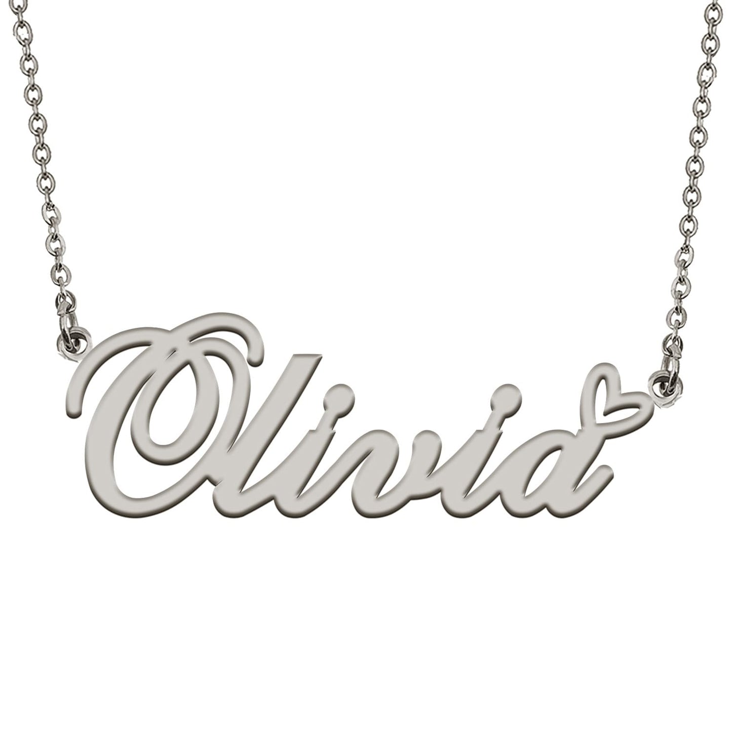 HUAN XUN Olivia Name Necklace with Heart Silver Stainless Steel Initial Pendant Gifts Custom Name Necklaces for Women