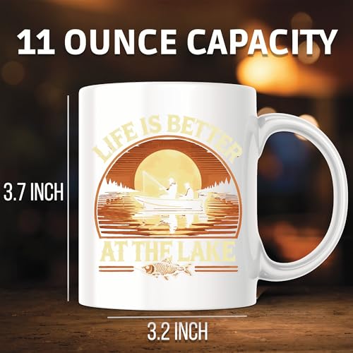 Life Is Better At The Lake Mug - 11 Ounce Coffee Mug - Fishing Boating Water Fish Cute Camping - Premium Quality Ceramic M...