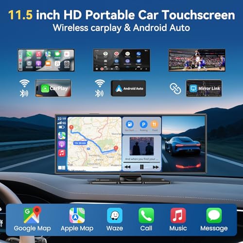 Largest 11.5''Carplay Screen for Car, Wireless A-pple Carplay & Android Auto Car Stereo Touchscreen with 4K Dash Cam and 1...