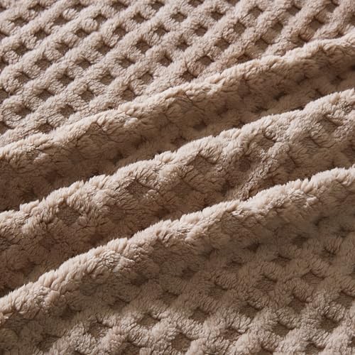 Serenhom Soft Cozy Fuzzy Fleece Throw Blanket, Waffle Light Taupe, 50x60 Inches – Lightweight, Fluffy, and Warm 3D Jacquar...