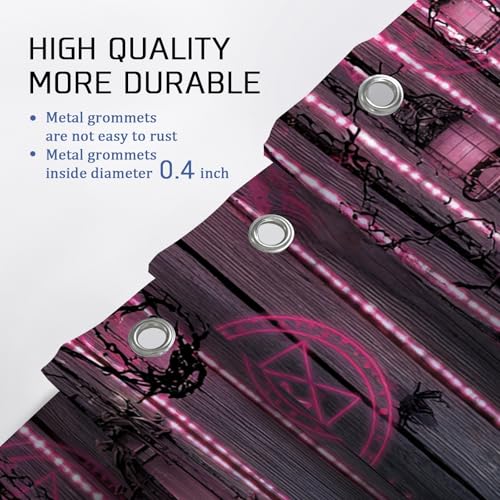 Halloween Shower Curtain, Spooky Peach Lanterns Dark Wood Bathroom Decor, Fall Autumn Gothic Style Waterproof Fabric Shower Curtain with Hooks 72x84 Inch