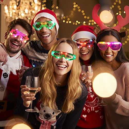 21 Pcs LED Glasses 7 shapes 6 LED Glow In The Dark Party Supplies Favor for Kids Adults shutter heart round star butterfly...