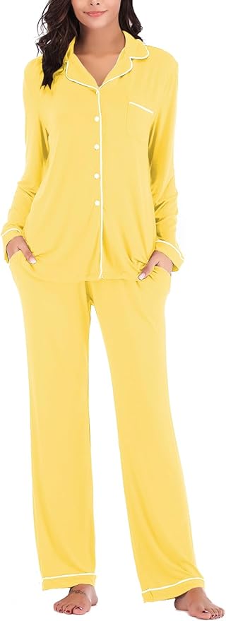 Aamikast Women's Pajama Sets Long Sleeve Button Down Sleepwear Nightwear Soft Pjs Lounge Sets