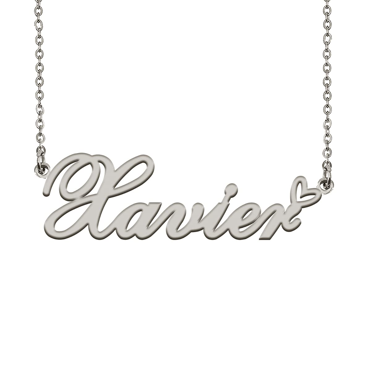 HUAN XUN Personalized Name Necklace Silver Xavier Necklace for Women Best Bridesmaid Heart Pendant Jewelry Gift
