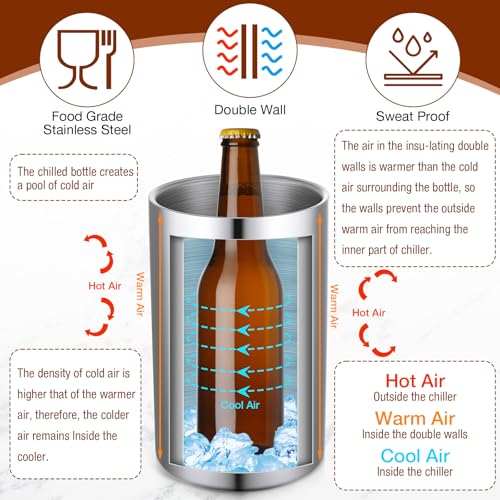 Potchen 6 Pack Wine Chiller Bucket Wine Bottles Cooler Bulk, Stainless Steel Double Wall Insulated Champagne Ice Bucket fo...