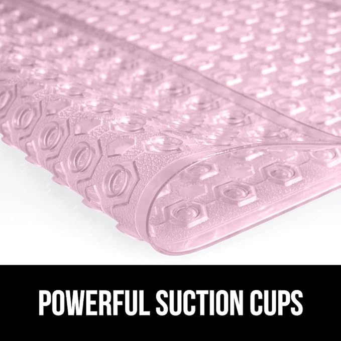 GORILLA GRIP Patented Square Shower Stall Mat, Small Bathtub Floor Mats for Stand Up Showers, Suction Cups and Drainage Holes, Machine Wash, Soft on Feet, Bathroom Accessories 21x21 Inch, Light Pink