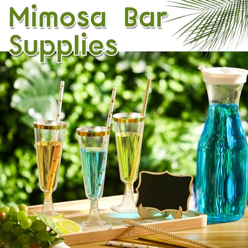 Mumufy 82 Pcs Mimosa Bar Supplies 34 oz Plastic Water Carafe with Lids Plastic Champagne Flutes Pitchers for Drinks with S...