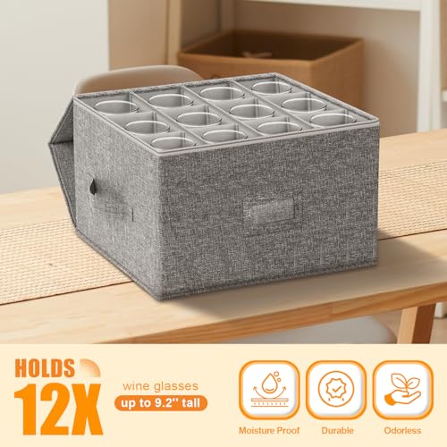 Kukikan Wine Glass Storage Box 2-Pack, Stemware Container Cases, Stackable w/Hard Shell Top Sides Bottom, Moving Supplies,...