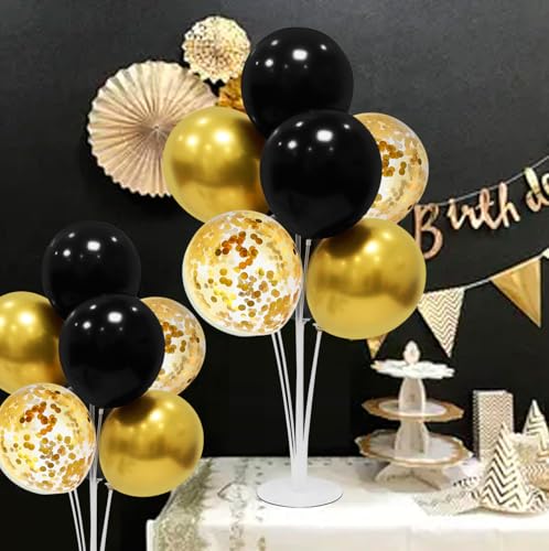ZJDHPTY Black and Gold Party Decorations 4 Set Balloon Stand Table Centerpieces for Men's Women's Birthday Wedding Retirem...
