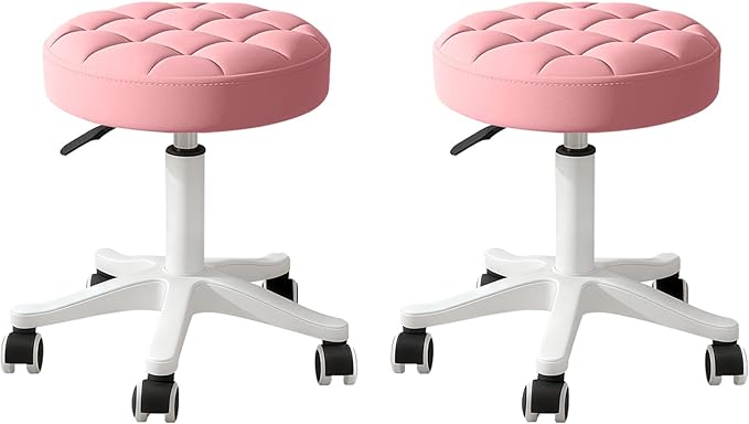 JPBSTO Small Rolling Stool with Wheels, PU Leather Height Adjustable Vanity Work Task Stool, 360 Swivel, Padded Seat Cushion, for Salon, Home, Office
