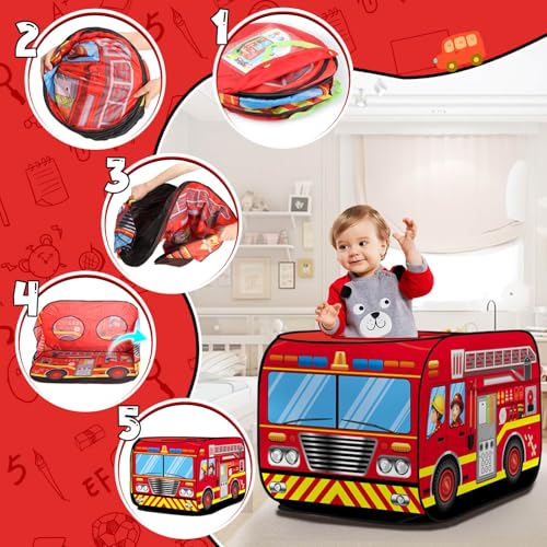Britik Pop Up Play Tent for Kids Aged 3-5 Years Old Boys and Girls : Fire Truck Tent Playhouse Toy Play Tents for Toddlers...