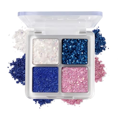 K'APEINE Glitter Shimmer Eyeshadow Makeup Palette, 4Colors Sparkle Eye Shadow Palettes Highly Pigmented Makeup Kit Long La...