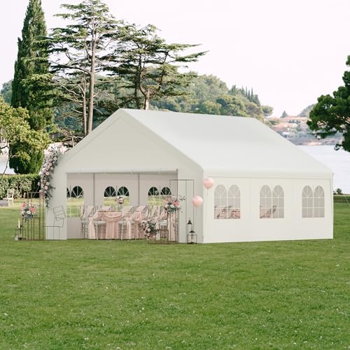 Phonjoroo Party Tent, 20’ x 20’ Heavy Duty Outdoor Canopy Tent All-Season Tarp & Removable Sidewall Waterproof Carport Wed...