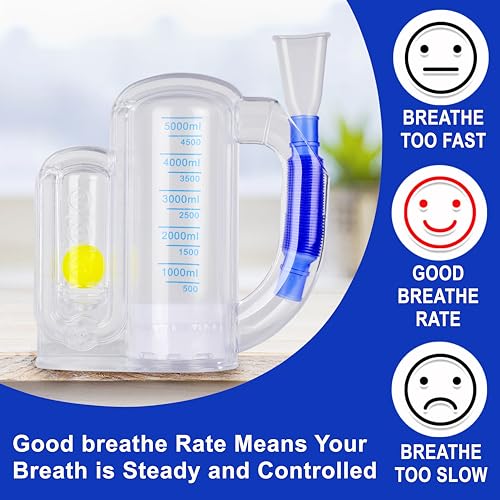 Incentive Spirometer,Adult Lung Trainer,Breathing Trainer - 5000ML Inhale Volume Measurement, Equipped with Ball Flow Rate Indicator & Scale Indicator