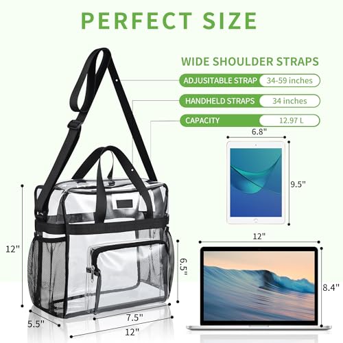 Bagenius Clear Tote Bag Stadium Approved, 12x6x12 Game Day Clear bag for Stadium Events, Top Handle Bags for Concert Work Gym