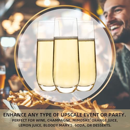 Stemless Champagne Flutes Set of 12, 10 oz Modern Clear Glasses for Champagne, Mimosas, Prosecco and Cocktails, Durable an...
