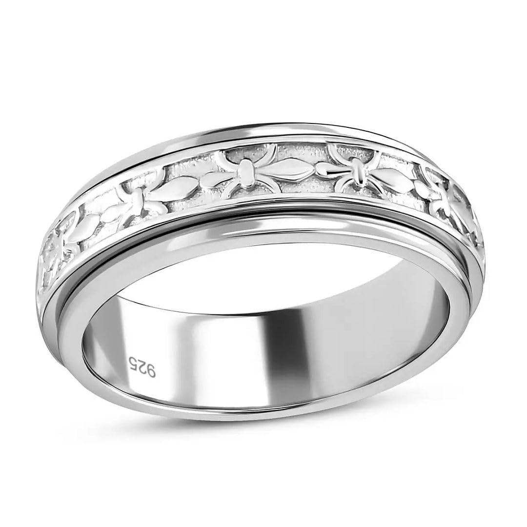 Shop LC Spinner Ring for Women - Spinning Anxiety Ring for Men - Wedding Band 925 Sterling Silver Platinum Plated Fleur De Lis A