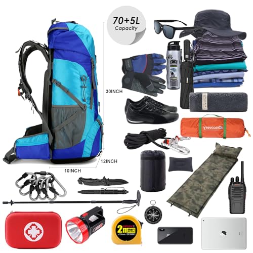 W WINTMING 75L Hiking Backpack with Rain Cover Waterproof Camping Backpack Shoes Warehouse for Men Women, Frameless
