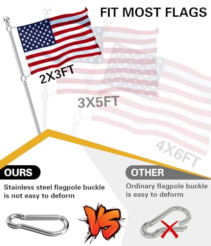 Sinyoeer 6FT Flag Poles, Carbon Fiber Heavy Duty Flagpoles for Outside House, House Flag Poles for Porch, 1 inch Flag Pole...