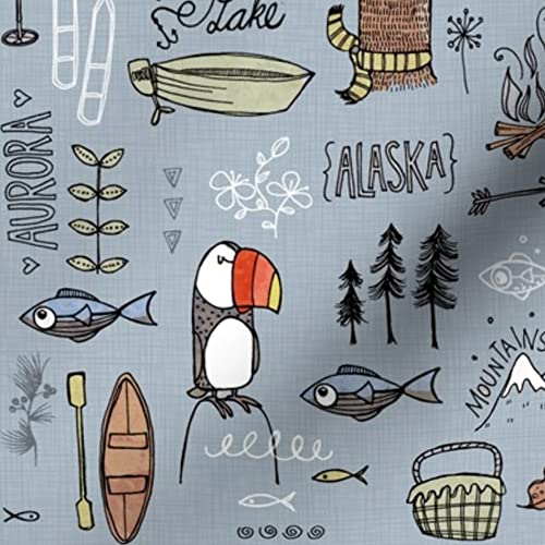 Spoonflower Fabric - Alaskan Adventure Blue Alaska Bear Moose Fishing Camping Printed on Petal Signature Cotton Fabric by ...