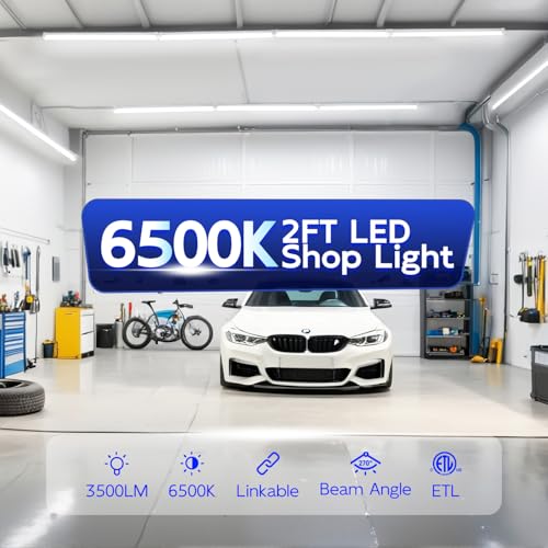 hykolity 30W 2FT LED Shop Light, 3500lm 6500K Super Bright White, Linkable Ceiling Light Fixture, V Shape Integrated T8 LE...