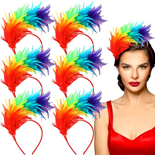 Yunlly 6 Pcs Mardi Gras Fascinator Feather Headband 1920 Feather Headband Hat Parrot Hair Band Party Costume Women Accesso...