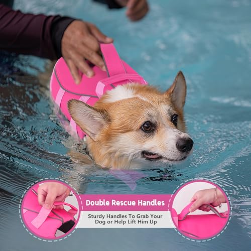 Dogcheer Dog Life Jacket with Double Rescue Handle, Reflective Dog Harness Life Vest for Swimming Boating, Adjustable Pupp...
