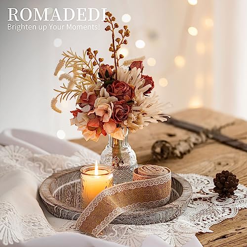 Wooden Decorative Tray Candle Holder: Romadedi Round Wood Tray Home Decor, Whitewash Rustic Trays for Farmhouse Dinning Ta...