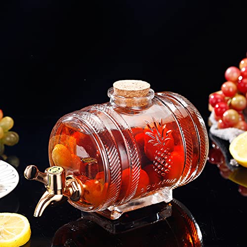 YYUNANG 1 Liter Glass Barrel Beverage Dispenser With Spigot and Stand Cold Drink Dispenser Wine Barrel Dispenser (Gold)