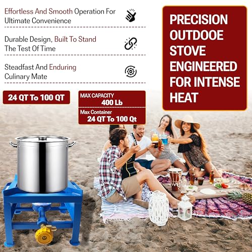 Sonret Single Burner Propane Stove - with Hose & Adjustable 0-20 Psi Regulator - High BTU Propane Burner - Square Portable...
