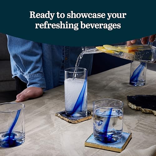 Libbey Blue Ribbon Tumbler and Rocks Drinking Glass Set of 8, Artisanal, Four-Dimpled Glass Cups Set, Clear Glassware Drin...