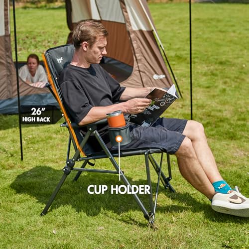PORTAL Oversized Folding Camping Chair High Back Portable Lawn Chairs for Adults Outdoor Sports with Hard Armrest Cup Hold...