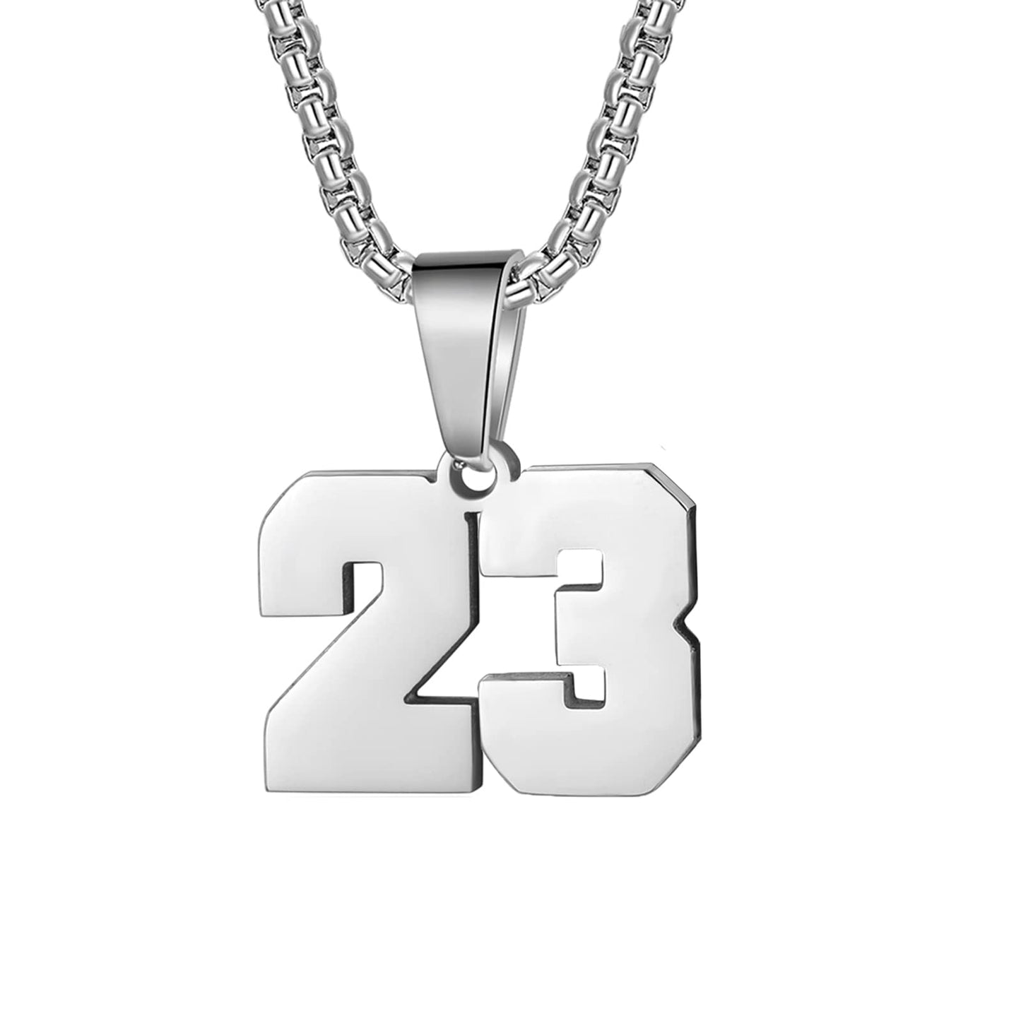 Number Necklaces Personalized Necklaces Silver Initial Number Pendant Stainless Steel Chain Movement Necklaces for Men Women (23
