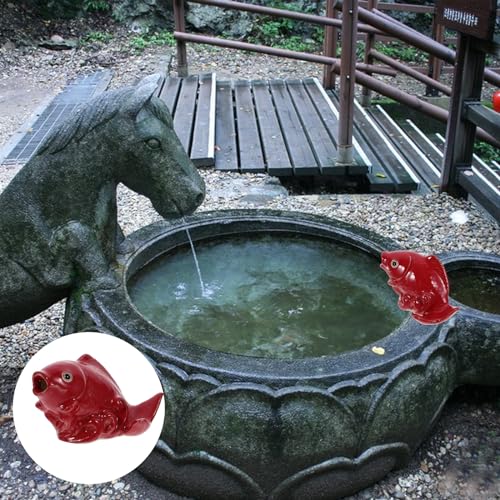 HOMSFOU Ceramic Carp Fountain Spitter Outdoor Garden Fish Ornament Water Spray Feature for Patio Pool and Yard Decoration ...