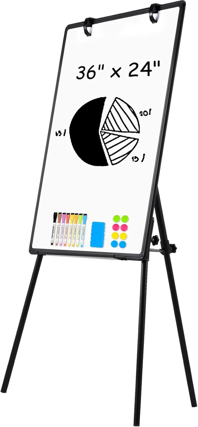 QUEENLINK Magnetic Whiteboard Easel, 36"x24" Height Adjustable Dry Erase Board with Stand, Large Aluminium Frame White Boa...