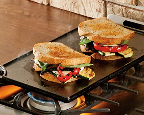 Lodge Reversible Cast Iron Grill/Griddle – 9.5 x 16.75 Inch Pre-Seasoned Cooking Surface – Flat & Ribbed Sides – Use on St...