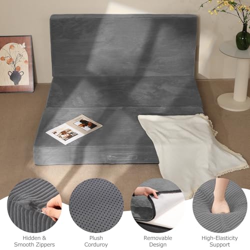 feliz home 6-Inch Tri-Fold Mattress Twin Size - Foldable Futon Sofa Bed with Removable Washable Cover, Folding Memory Foam...