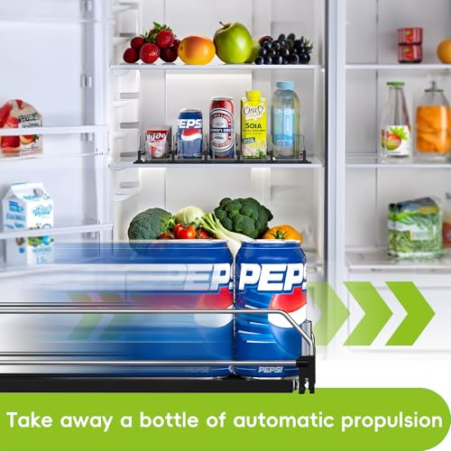Soda Can Dispenser, Self-Pushing Drink Organizer, Width Adjustable Fridge Organization, Beer Pop Can Water Bottle Dispense...